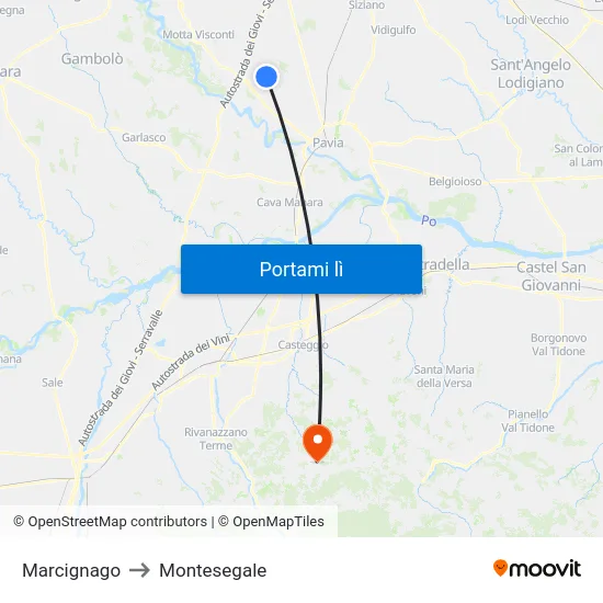 Marcignago to Montesegale map