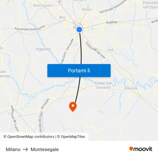 Milano to Montesegale map