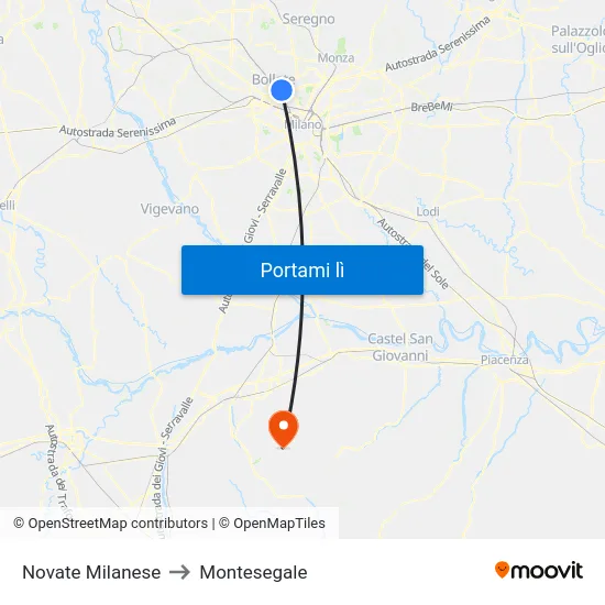 Novate Milanese to Montesegale map