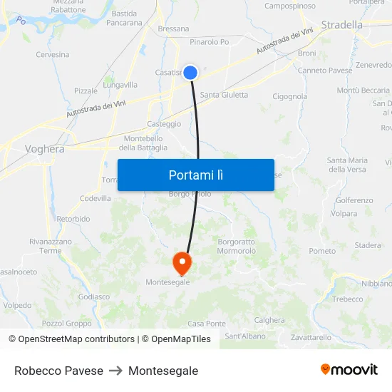 Robecco Pavese to Montesegale map
