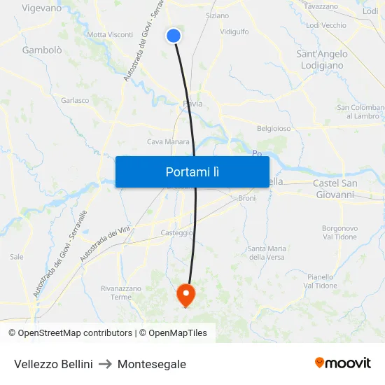 Vellezzo Bellini to Montesegale map