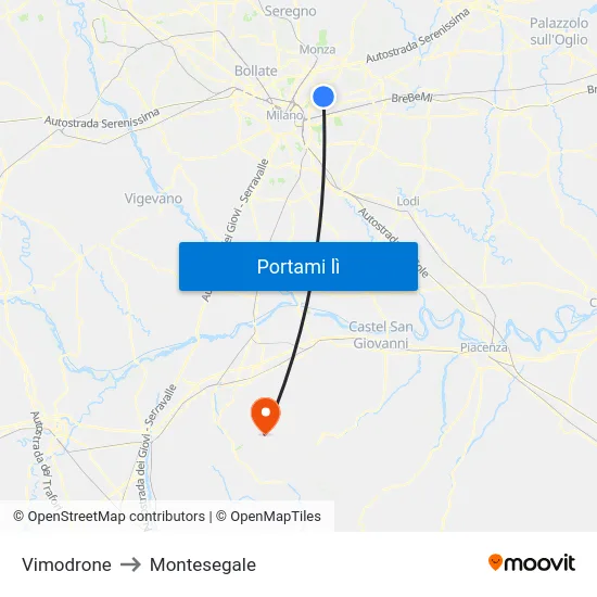 Vimodrone to Montesegale map