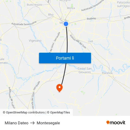Milano Dateo to Montesegale map