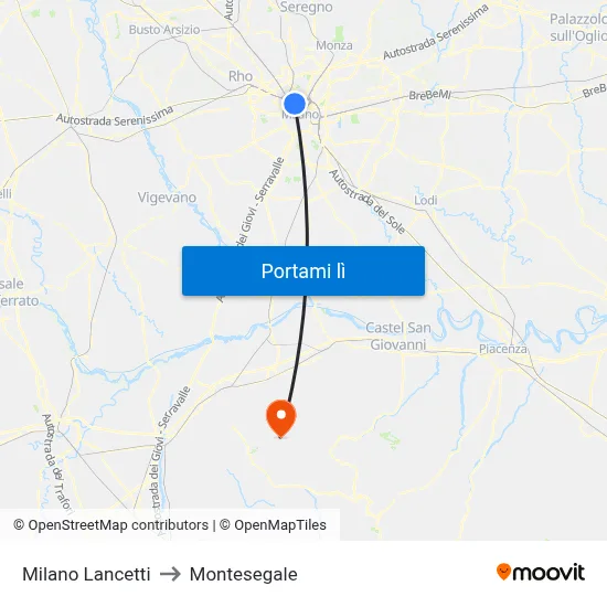 Milano Lancetti to Montesegale map