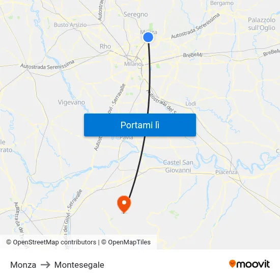 Monza to Montesegale map