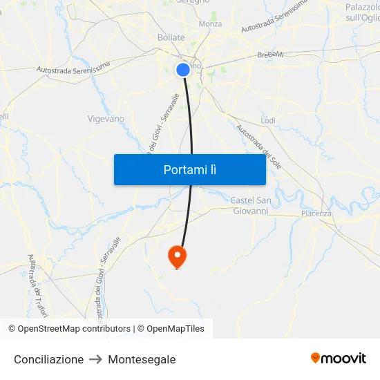 Conciliazione to Montesegale map