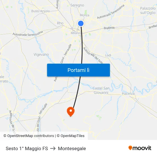 Sesto 1° Maggio FS to Montesegale map