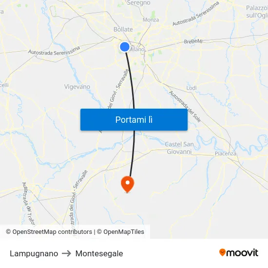 Lampugnano to Montesegale map
