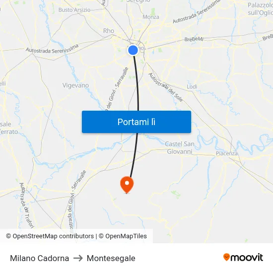 Milano Cadorna to Montesegale map