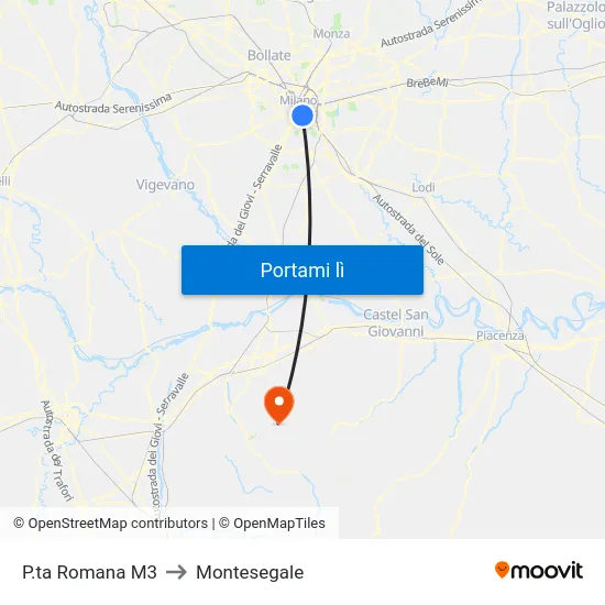 P.ta Romana M3 to Montesegale map