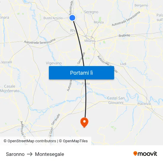 Saronno to Montesegale map