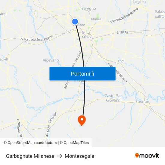 Garbagnate Milanese to Montesegale map