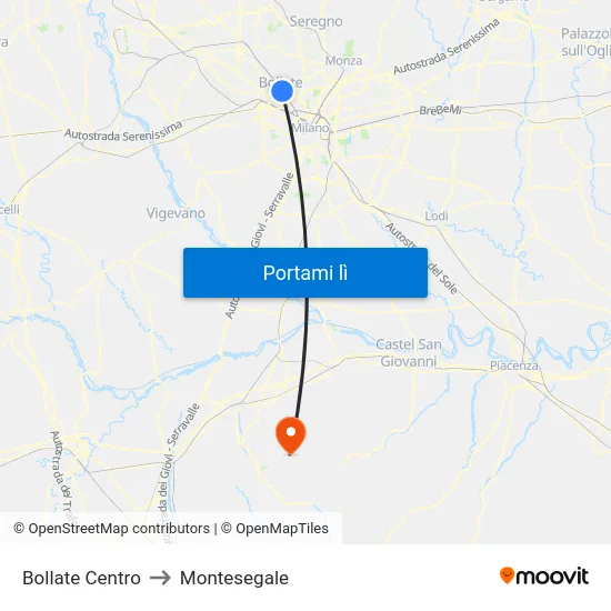 Bollate Centro to Montesegale map