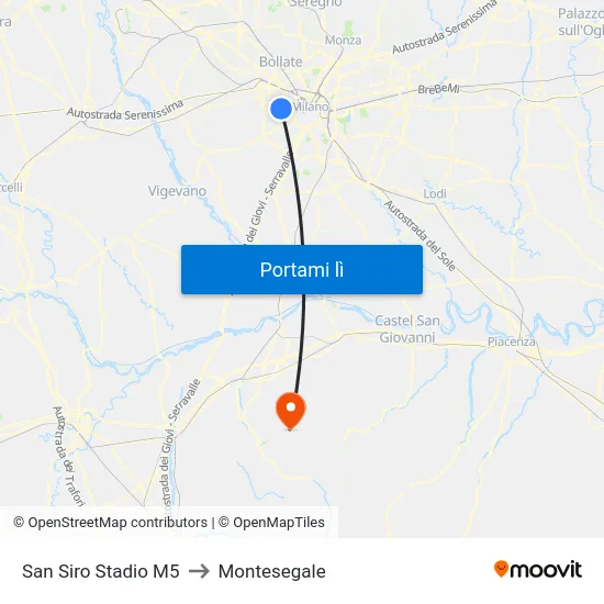 San Siro Stadio M5 to Montesegale map