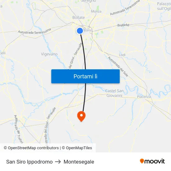 San Siro Ippodromo to Montesegale map