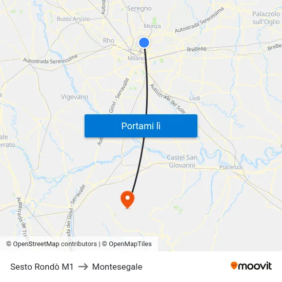 Sesto Rondò M1 to Montesegale map