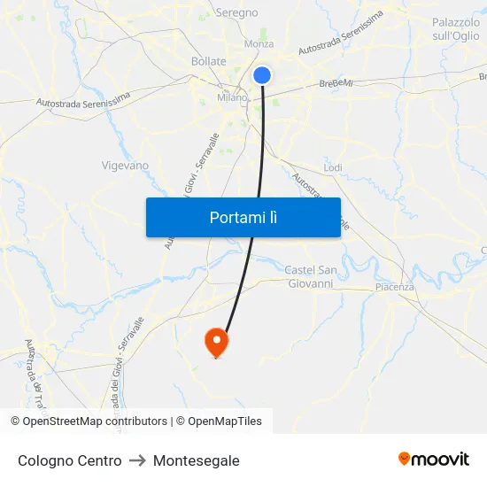 Cologno Centro to Montesegale map