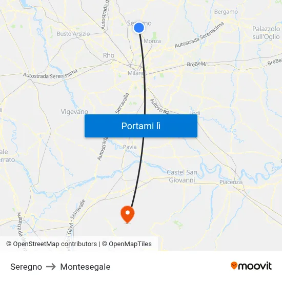 Seregno to Montesegale map