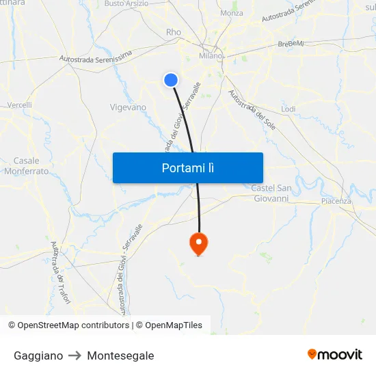 Gaggiano to Montesegale map
