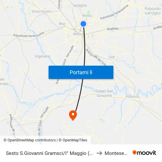 Sesto S.Giovanni Gramsci/I° Maggio (Fs/M1) to Montesegale map