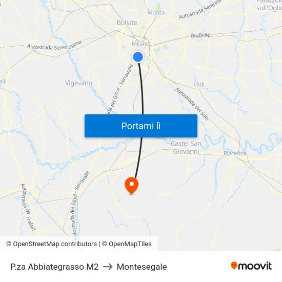 P.za Abbiategrasso M2 to Montesegale map