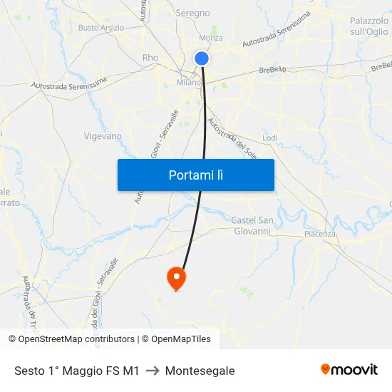 Sesto 1° Maggio FS M1 to Montesegale map