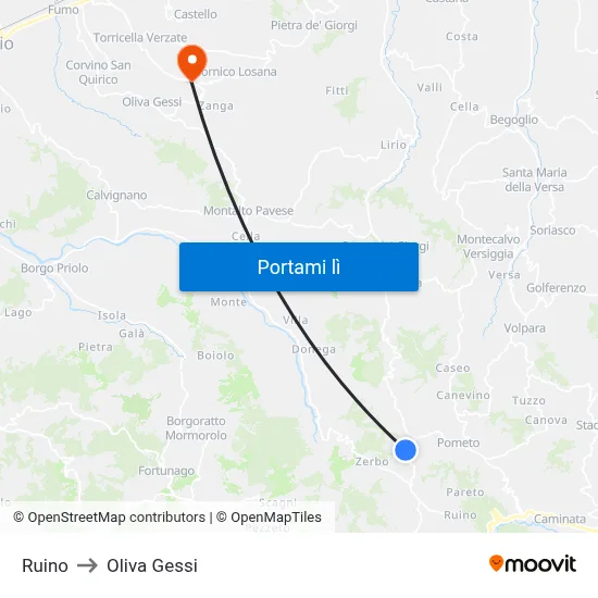 Ruino to Oliva Gessi map