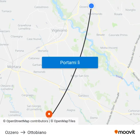 Ozzero to Ottobiano map