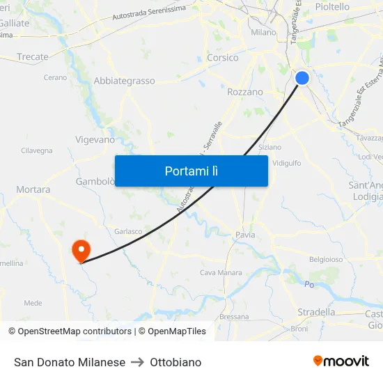 San Donato Milanese to Ottobiano map
