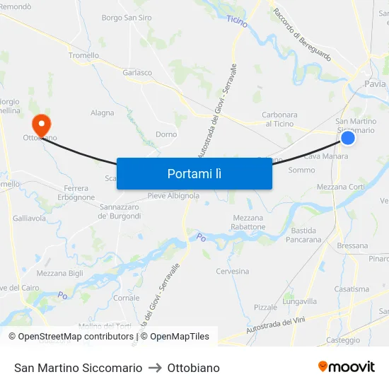 San Martino Siccomario to Ottobiano map