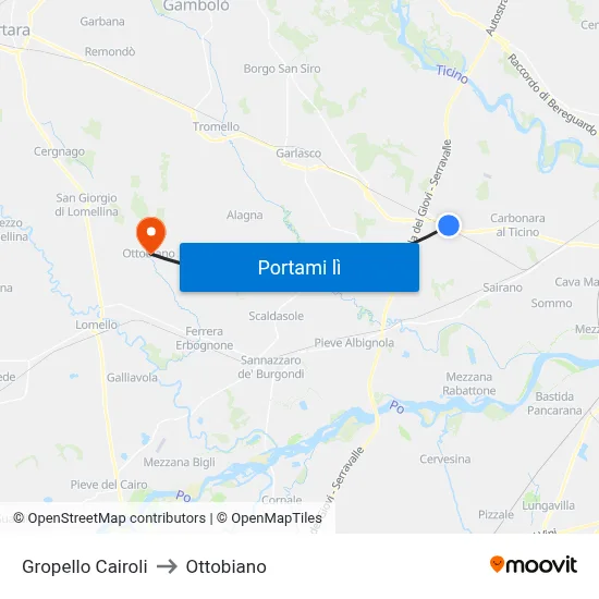 Gropello Cairoli to Ottobiano map
