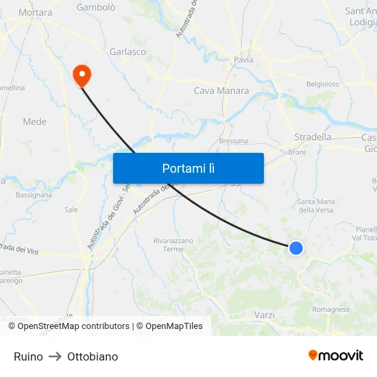 Ruino to Ottobiano map