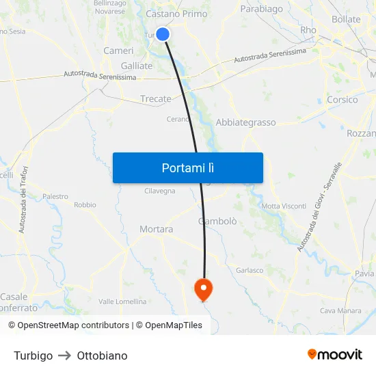 Turbigo to Ottobiano map