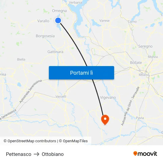 Pettenasco to Ottobiano map