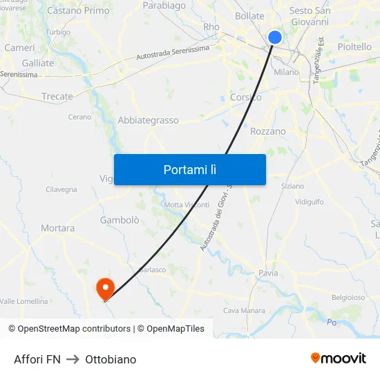 Affori FN to Ottobiano map