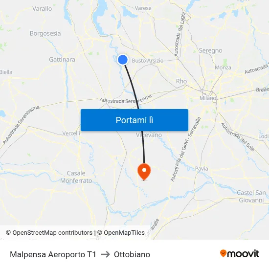 Malpensa Aeroporto T1 to Ottobiano map