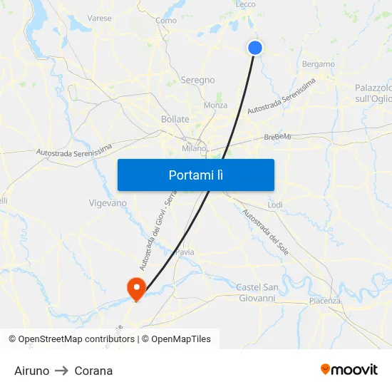 Airuno to Corana map