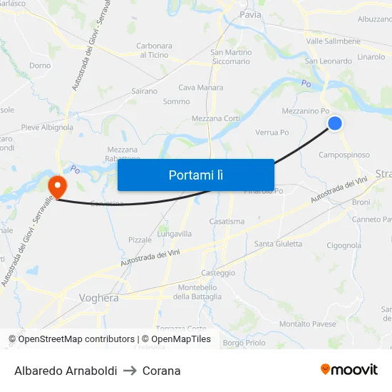 Albaredo Arnaboldi to Corana map