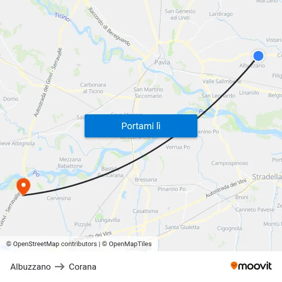 Albuzzano to Corana map