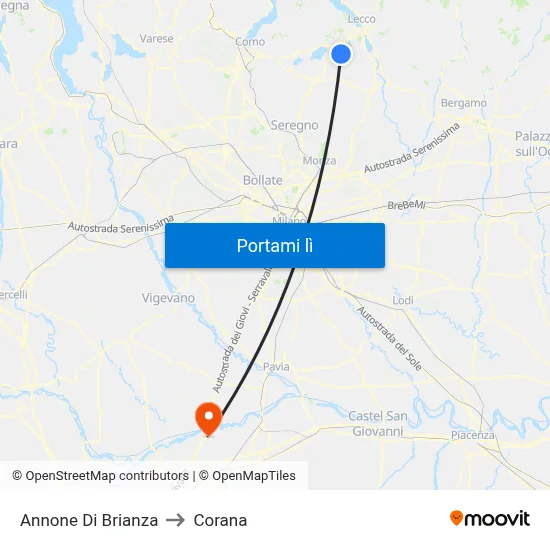 Annone Di Brianza to Corana map