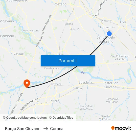 Borgo San Giovanni to Corana map