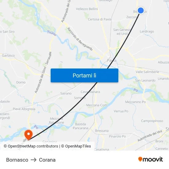 Bornasco to Corana map