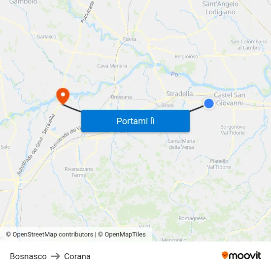 Bosnasco to Corana map