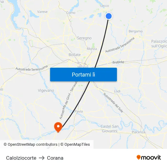 Calolziocorte to Corana map