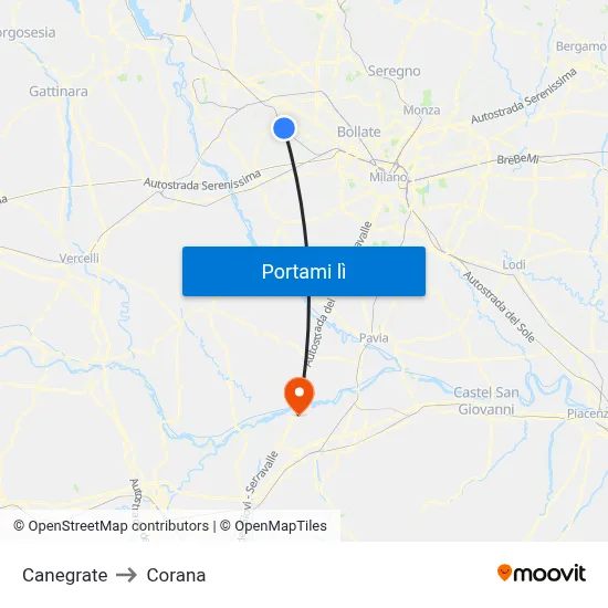 Canegrate to Corana map