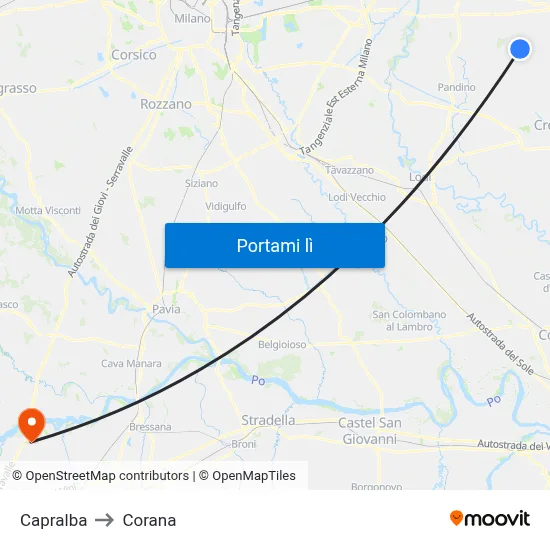 Capralba to Corana map
