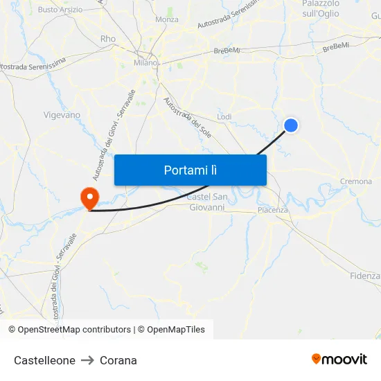 Castelleone to Corana map