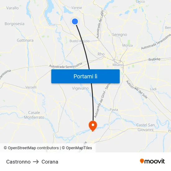 Castronno to Corana map