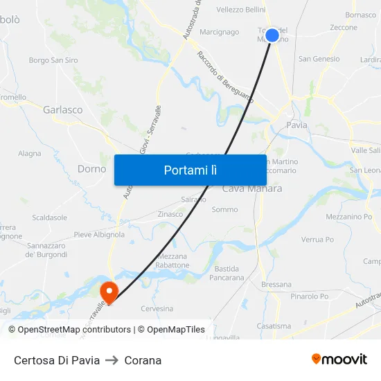 Certosa Di Pavia to Corana map