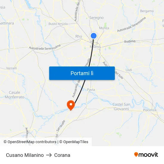 Cusano Milanino to Corana map